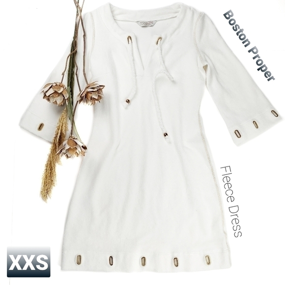 Boston Proper White Fleece Dress Gold Eyelets XXS - Picture 1 of 15
